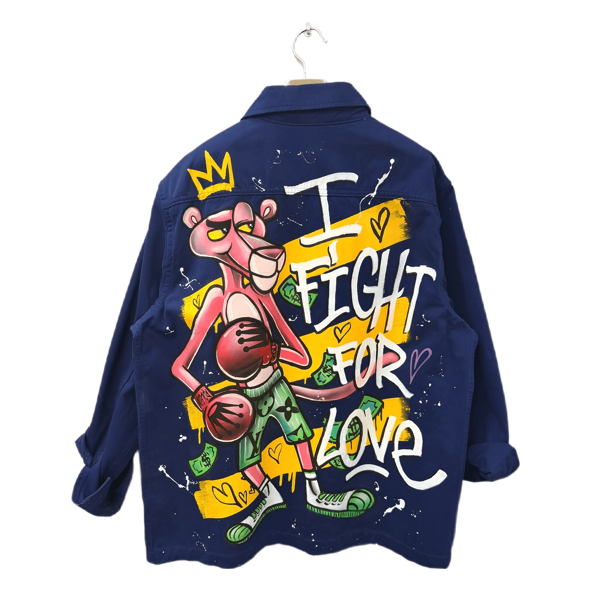 Veste custom bleu de travail Pink Panther Fight